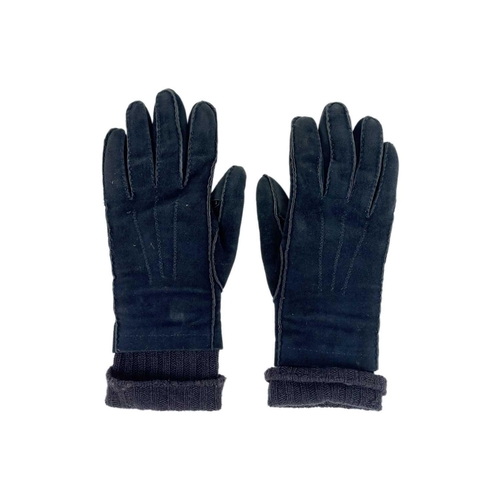 329 - Two pairs of Hermes suede gloves. One pair in black made from soft kid suede with chrome buckle deta... 