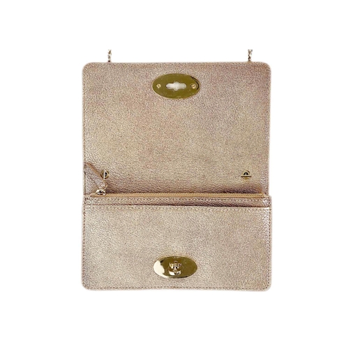 332 - Mulberry Bayswater clutch wallet / bag in gold grained leather, with gold chain strap and hardware. ... 