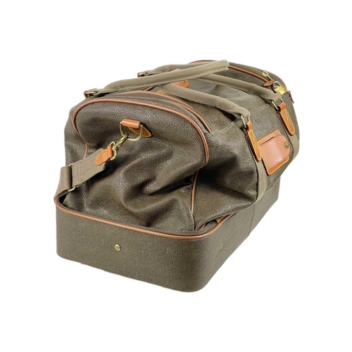 351 - MULBERRY - A Scotchgrain holdall in two sections with rolling wheels. With canvas straps and trim, o... 