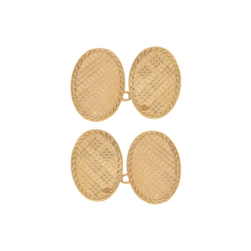 52 - A pair of 9ct hallmarked gold engine-turned oval cufflinks. Weight 3.6g; together with a pair of gol... 