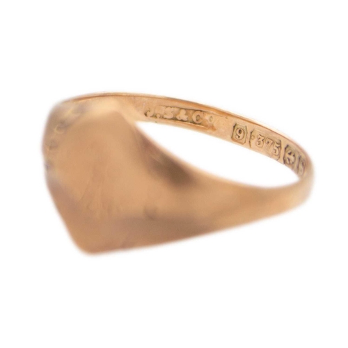 57 - Two 9ct gold rings. One is a band ring with hallmark, size R, the other is a rose gold signet ring, ... 