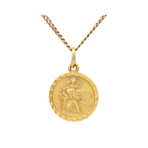 6 - A 9ct St Christopher pendant, a 9ct cross pendant and a 9ct slender curb link 18