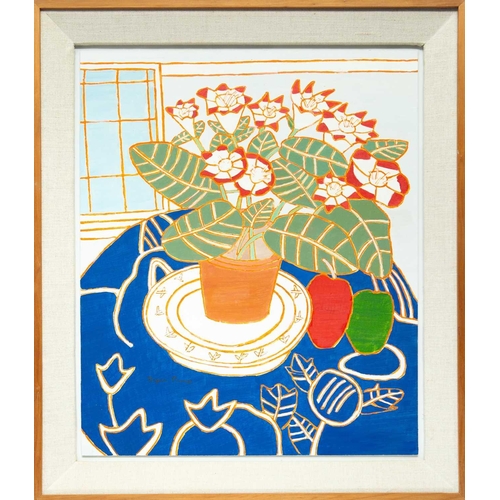 120 - Bryan PEARCE (1929-2006) Red & White Gloxinia with Pepper, 1987 Oil on board, signed, titled and dat... 