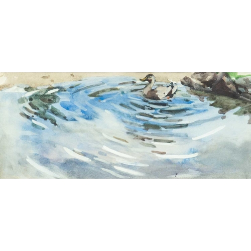 134 - Alethea GARSTIN (1894-1978) Duck Pond Watercolour, 14 x 32cm, framed 33 x 49cm Exhibited - The Moles... 