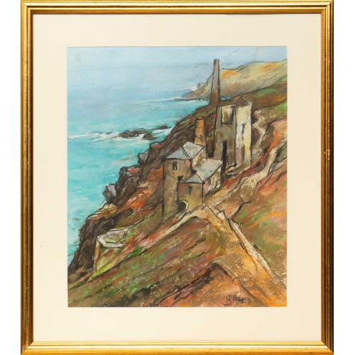 137 - Michael J. PRAED (1941) Levant Engine Houses Pastel on paper, signed, 41 x 35cm, 57 x 50cm framed.