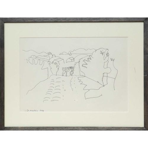 150 - Bryan INGHAM (1936-1997) Two works  Off St Martin (Isles of Scilly), c1994, pen on paper, titled, 21... 