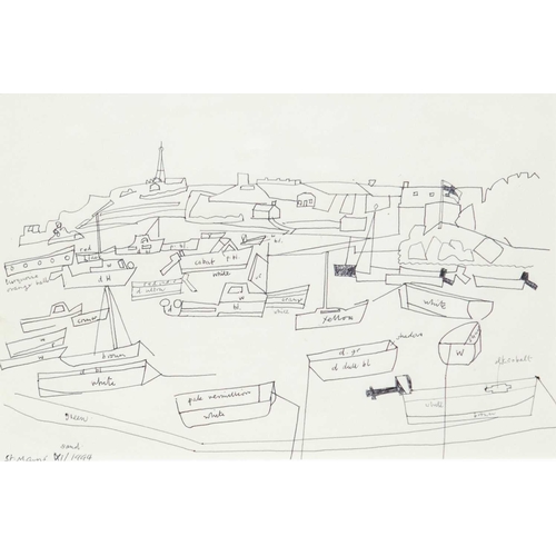 152 - Bryan INGHAM (1936-1997) Two works  Harbour Scene (Preliminary Work), 1994, ink on paper, colour ann... 