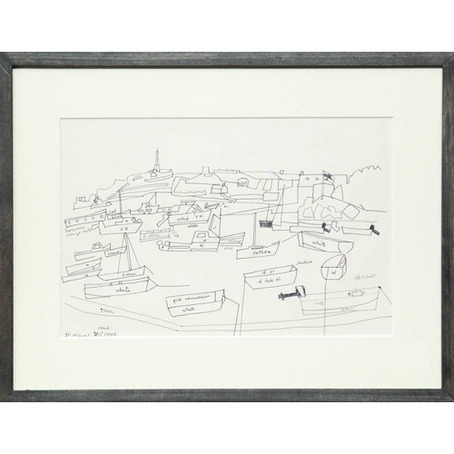 152 - Bryan INGHAM (1936-1997) Two works  Harbour Scene (Preliminary Work), 1994, ink on paper, colour ann... 