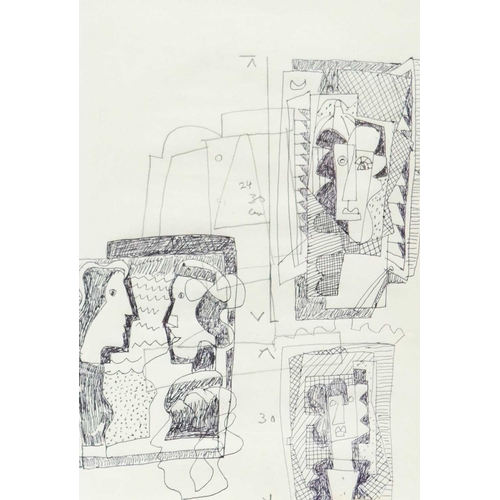 155 - Bryan INGHAM (1936-1997) Two works Heads, ink and pencil on paper, 30 x 21cm, framed 40 x 31cm Middl... 