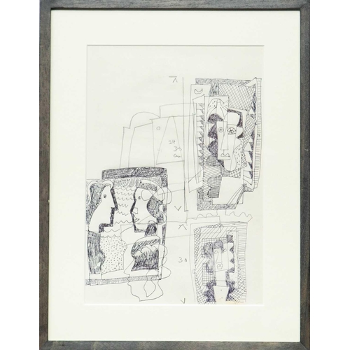 155 - Bryan INGHAM (1936-1997) Two works Heads, ink and pencil on paper, 30 x 21cm, framed 40 x 31cm Middl... 