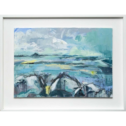 159 - Ges WILSON (1954) Wet August Oil on canvas, signed and inscribed to verso, 59 x 84cm, 82 x 107cm fra... 