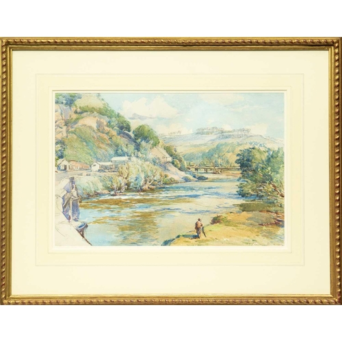 162 - Samuel John Lamorna BIRCH (1869-1955) Fishing the Taw at Umberleigh, 1946 Watercolour, signed and da... 