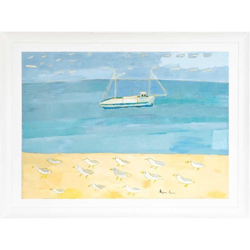 176 - Bryan PEARCE (1929-2006) It's My World - Fishing Boat with 13 Seagulls, 2001 Oil on board, signed, i... 