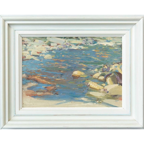 18 - Samuel John Lamorna BIRCH (1869-1955) Incoming Tide, Lamorna Cove Oil on panel, signed and inscribed... 