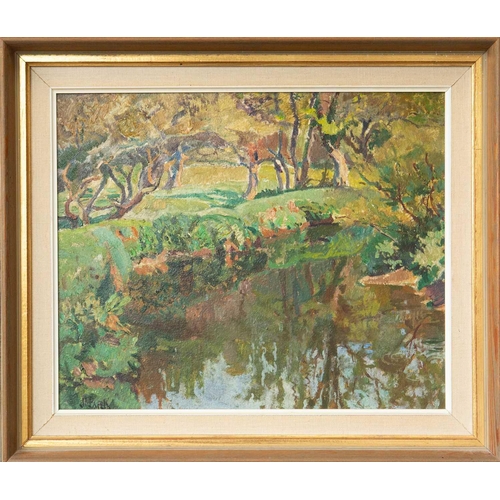 180 - John Anthony PARK (1880-1962) Nature's Mirror Oil on board, signed, further signed and inscribed to ... 