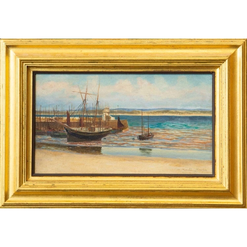 194 - Henry MARTIN (1835-1908) Old Smeaton's Pier, St Ives  Oil on panel, signed, indistinctly inscribed t... 