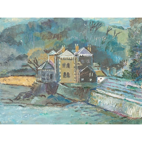 202 - Fred YATES (1922-2008) House on a Lake Oil on board, 28 x 35cm. Together with a second work by the s... 