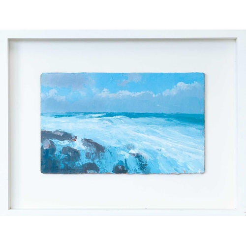 204 - Neil PINKETT (1958) Crashing Waves Oil on wooden board, signed, titled verso, 23cm x 38cm, 43cm x 56... 