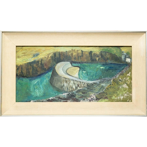 222 - Margo MAECKELBERGHE (1932-2014) Boscastle Oil on board, 29 x 59cm, 45 x 74cm framed. Together with M... 