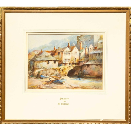 233 - M HULBERT (1900-?) The Old Bridge, Polperro Watercolour, signed, 26 x 35cm, 56 x 63cm framed.