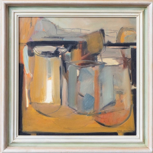 284 - Rose HILTON (1931-2019) Jugs on the Window Sill Oil on board, signed, further signed and inscribed t... 