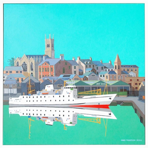 307 - Chris THOMPSON (XX-XXI) Scillonian in Penzance Harbour (2024) Oil on canvas, signed and dated 2024, ... 