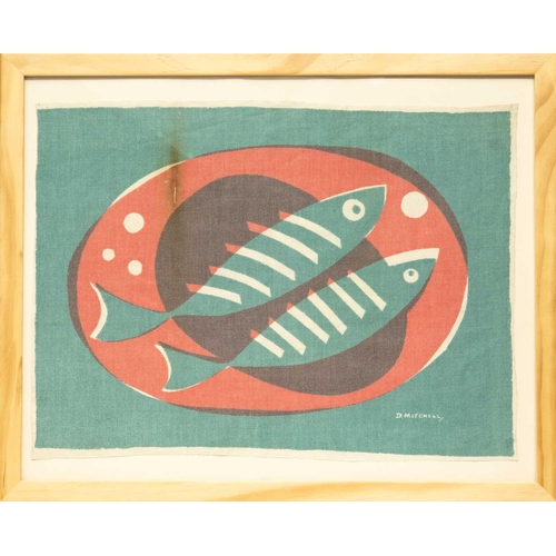 320 - Denis MITCHELL (1912-1993) Two Fish on a Plate (Porthia Prints, 1955) Screenprint on fabric, signed ... 