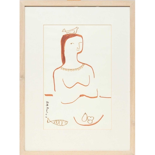 33 - Biddy PICARD (1922-2019) Woman with Bird (2007) Ink on paper, signed and dated 2007, 41 x 27cm, 62 x... 