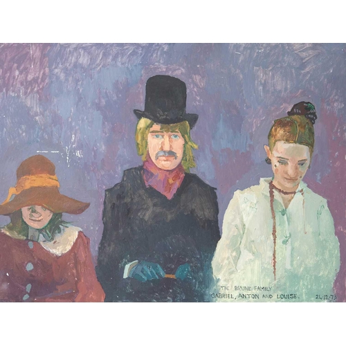 344 - Francis HEWLETT (1930-2012) The Brune Family (1973) Oil on board, signed, inscribed and dated, 47 x ... 