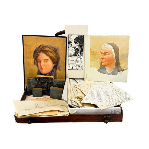 359 - Edmund G FULLER (1858-1944) A suitcase containing a variety of pencil and watercolour sketches, phot... 