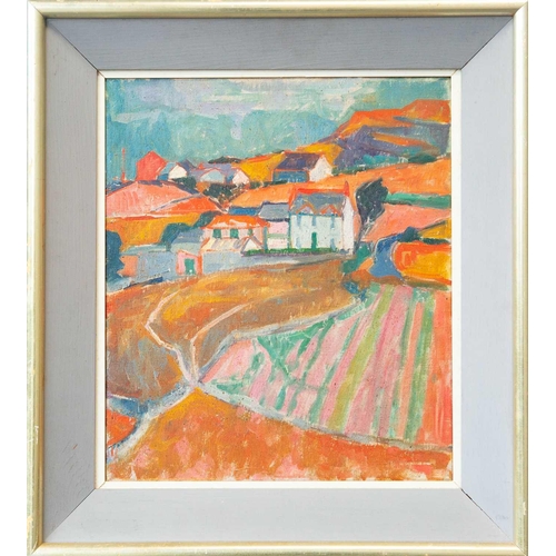 368 - June MILES (1924-2021) Bosavern, St Just  Oil on canvas, signed to verso, 35 x 30cm, framed 48 x 43c... 