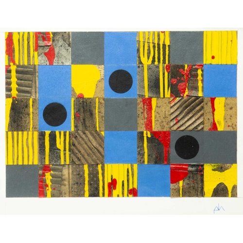 37 - Pete Hugo MCCLURE (1947) 3 Black Circles (1984) Mixed media collage, monogammed, further signed, ins... 