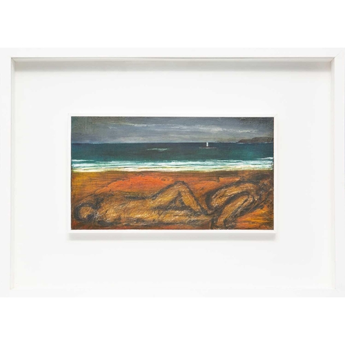 386 - John EMANUEL (1930) Two Figures on Beach Mixed media on board, 20 x 35cm, 44 x 60cm framed. Wills La... 