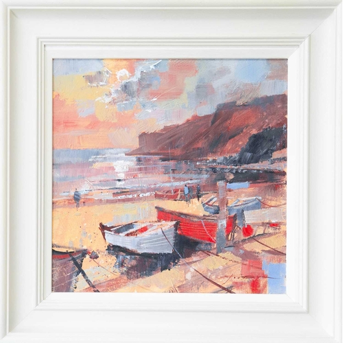 388 - Chris FORSEY (XX-XXI) Misty Red, Lulworth Cove Oil on canvas, signed, 29cm x 28.5cm.