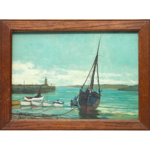 404 - John Mallard BROMLEY (1858-1939) St Ives Harbour  Oil on panel, signed, 25 x 36cm, framed 31 x 41.5c... 