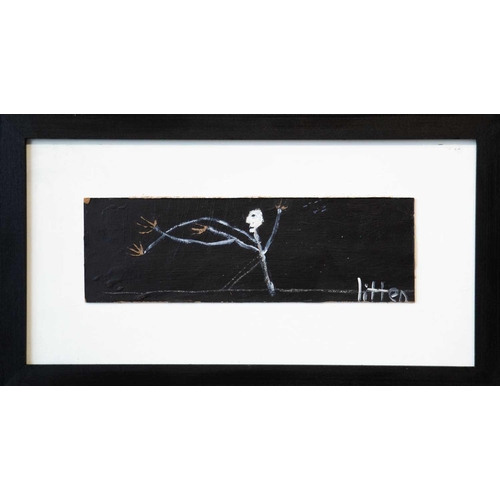 409 - Andrew LITTEN (1970) Skeleton Oil on board, signed, 9 x 28cm, 24 x 42.5cm framed.