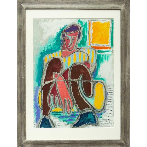 412 - § Carl JAYCOCK (1963) Figure on Cushion, 1985 Acrylic and charcoal on paper, signed and dated, 50 x ... 