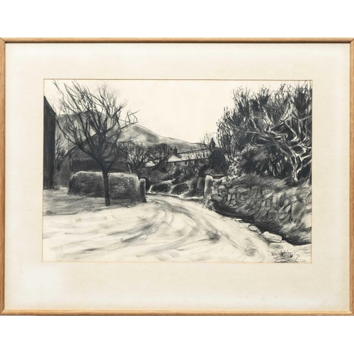 427 - Reg WATKISS (1933-2010) Farm near Zennor (1973) Charcoal on paper, signed and dated '73, 37 x 53.5cm... 