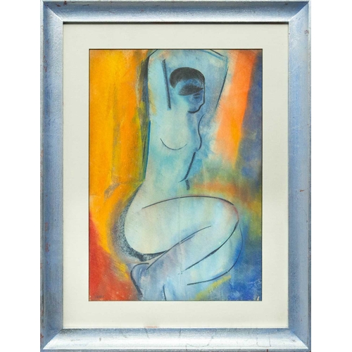 448 - Mary STORK (1938-2007) Seated Nude Mixed media on board, signed, 51 x 35cm, 72 x 54cm framed.