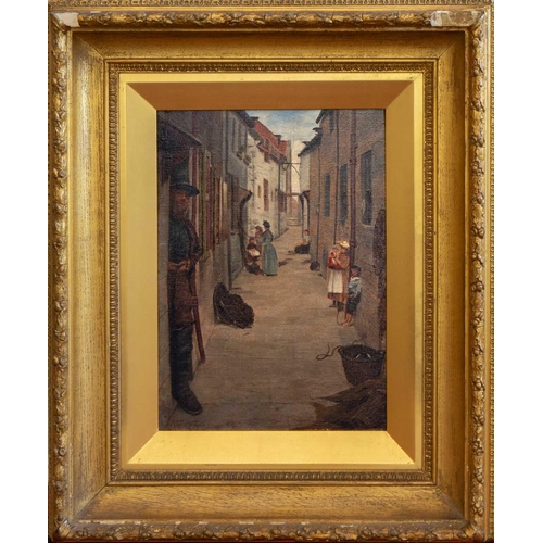 465 - Alfred ARMITAGE (c.1860-c.1900) The Cross, Whitby Oil on canvas, signed and dated '89, inscribed to ... 