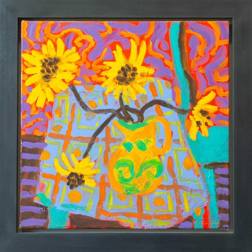 469 - Janet LYNCH (1938) Sunflower Oil on canvas, 41 x 41cm, 50 x 50cm framed.