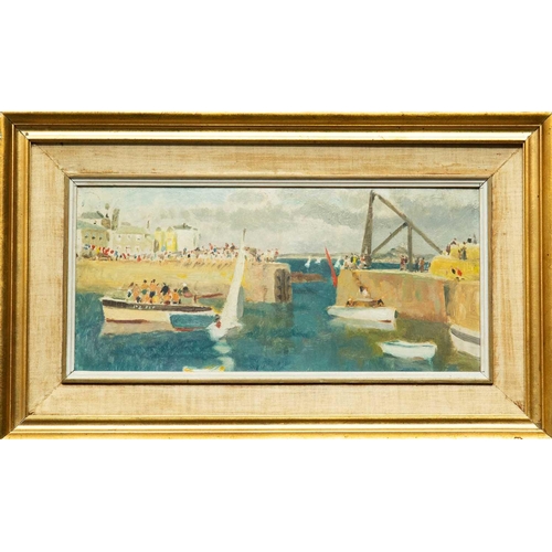 5 - Alethea GARSTIN (1894-1978) Mousehole Regatta  Oil on panel, oil study of country gate to verso, 14 ... 