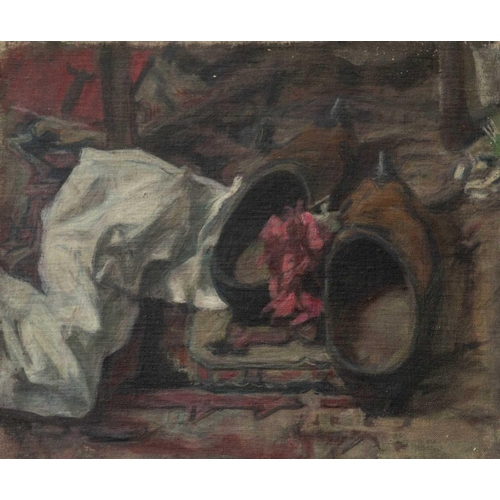 514 - George WEISSBORT (1928-2013) Slippers Oil on board, 31 x 35.5cm. Together with two other works by th... 