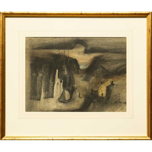 52 - Tony GILES (1925-1994) Mining Landscape at Night Charcoal on paper, 31 x 42cm, 54 x 63cm framed. Key... 