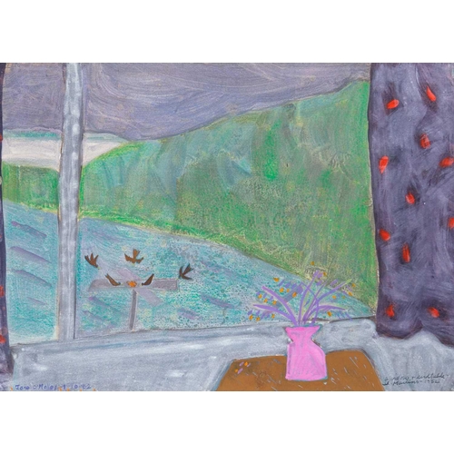 54 - Jane O'MALLEY (1944-2023) Window & Bird Table, St. Martin's (1982) Gouache, signed, inscribed and da... 