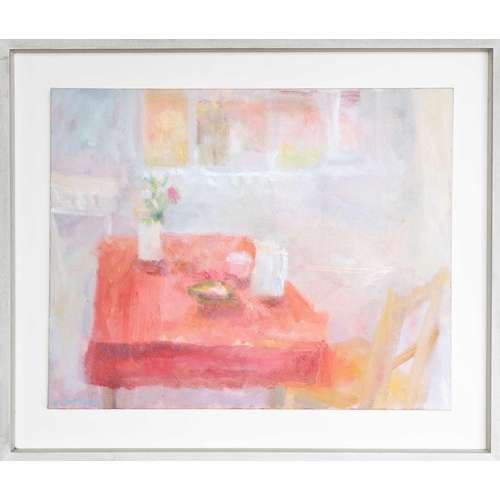 80 - Alice MUMFORD (1965) Pink Tablecloth (2012) Oil on canvas, signed and dated '12, 61 x 76cm, 80 x 94c... 