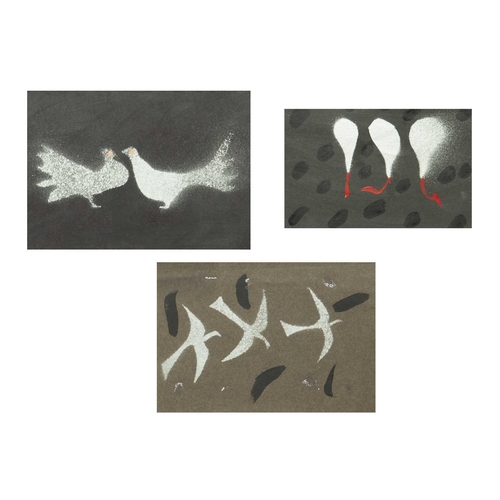 84 - Jane O'MALLEY (1944-2023) Three small works/Christmas cards Acrylic on paper, each signed and inscri... 