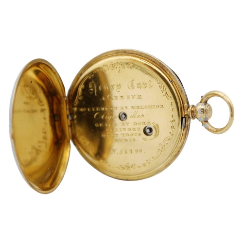 1 - An attractive 18ct and enamel lady's fob pocket watch by Henry Capt, Geneve. The gilt engraved 33mm ... 