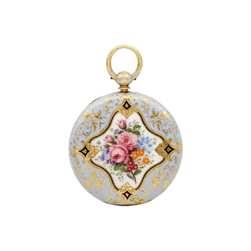 1 - An attractive 18ct and enamel lady's fob pocket watch by Henry Capt, Geneve. The gilt engraved 33mm ... 