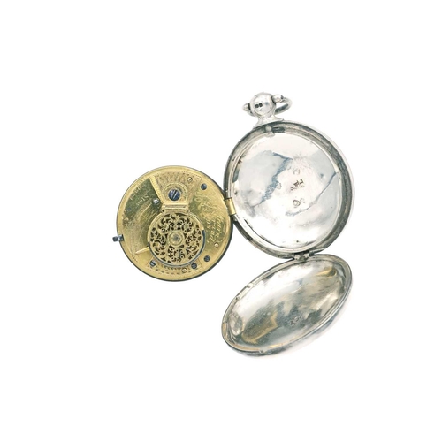 11 - A George III silver cased fusee verge full hunter pocket watch. The white enamel dial with black Ara... 